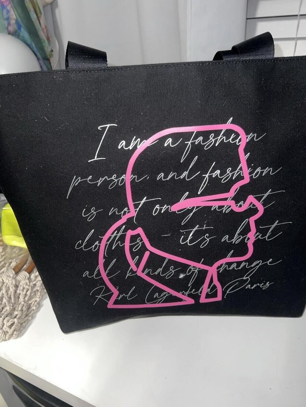 Karl Lagerfeld Kristen Canvas Tote Bag (Black/Karl Side Profile), NWT